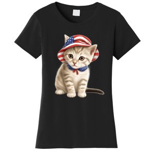 American Cat 4th Of July Cat Patriotic Cats Siberian Kitten Women's T-Shirt