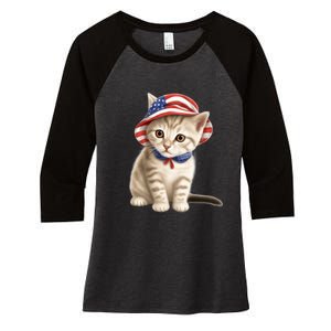 American Cat 4th Of July Cat Patriotic Cats Siberian Kitten Women's Tri-Blend 3/4-Sleeve Raglan Shirt