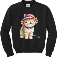 American Cat 4th Of July Cat Patriotic Cats Siberian Kitten Kids Sweatshirt