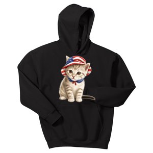 American Cat 4th Of July Cat Patriotic Cats Siberian Kitten Kids Hoodie