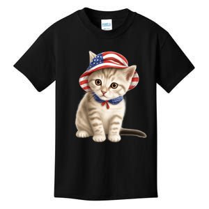 American Cat 4th Of July Cat Patriotic Cats Siberian Kitten Kids T-Shirt