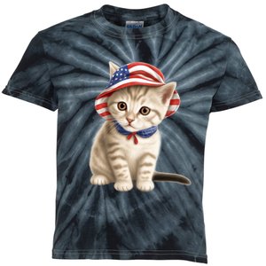 American Cat 4th Of July Cat Patriotic Cats Siberian Kitten Kids Tie-Dye T-Shirt