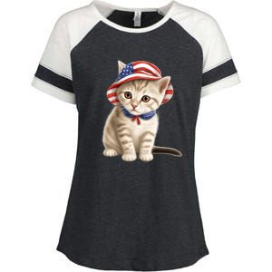 American Cat 4th Of July Cat Patriotic Cats Siberian Kitten Enza Ladies Jersey Colorblock Tee