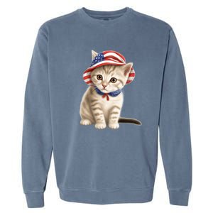 American Cat 4th Of July Cat Patriotic Cats Siberian Kitten Garment-Dyed Sweatshirt