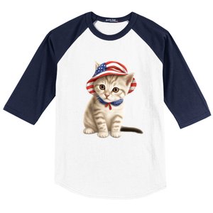 American Cat 4th Of July Cat Patriotic Cats Siberian Kitten Baseball Sleeve Shirt