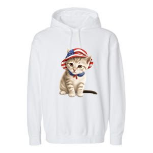 American Cat 4th Of July Cat Patriotic Cats Siberian Kitten Garment-Dyed Fleece Hoodie