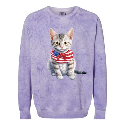 American Cat 4th Of July Cat Patriotic Cats Egyptian Mau Kitten Colorblast Crewneck Sweatshirt