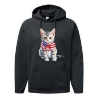 American Cat 4th Of July Cat Patriotic Cats Egyptian Mau Kitten Performance Fleece Hoodie