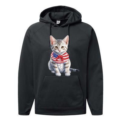 American Cat 4th Of July Cat Patriotic Cats Egyptian Mau Kitten Performance Fleece Hoodie