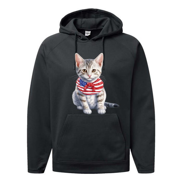 American Cat 4th Of July Cat Patriotic Cats Egyptian Mau Kitten Performance Fleece Hoodie