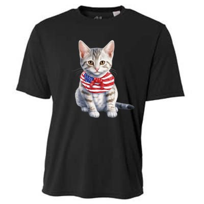 American Cat 4th Of July Cat Patriotic Cats Egyptian Mau Kitten Cooling Performance Crew T-Shirt