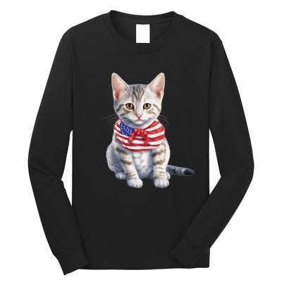 American Cat 4th Of July Cat Patriotic Cats Egyptian Mau Kitten Long Sleeve Shirt