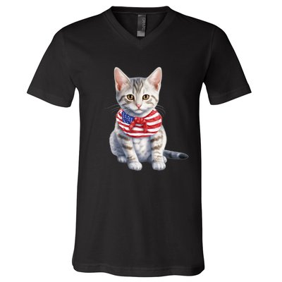 American Cat 4th Of July Cat Patriotic Cats Egyptian Mau Kitten V-Neck T-Shirt