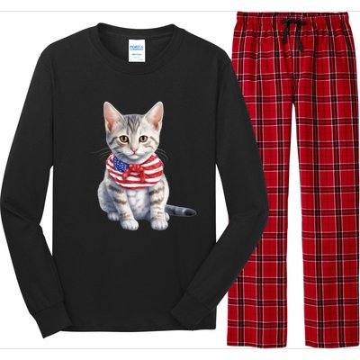 American Cat 4th Of July Cat Patriotic Cats Egyptian Mau Kitten Long Sleeve Pajama Set