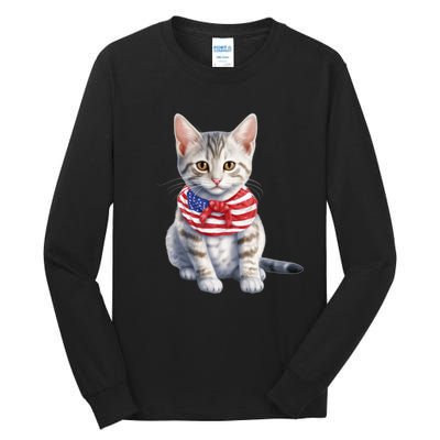 American Cat 4th Of July Cat Patriotic Cats Egyptian Mau Kitten Tall Long Sleeve T-Shirt