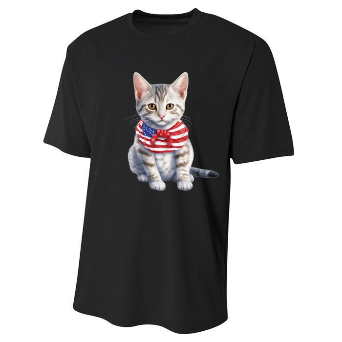 American Cat 4th Of July Cat Patriotic Cats Egyptian Mau Kitten Performance Sprint T-Shirt