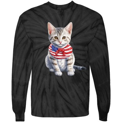 American Cat 4th Of July Cat Patriotic Cats Egyptian Mau Kitten Tie-Dye Long Sleeve Shirt