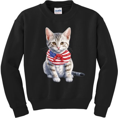 American Cat 4th Of July Cat Patriotic Cats Egyptian Mau Kitten Kids Sweatshirt