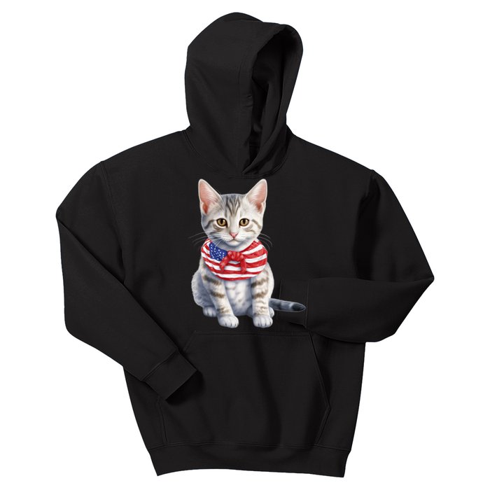 American Cat 4th Of July Cat Patriotic Cats Egyptian Mau Kitten Kids Hoodie