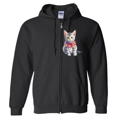 American Cat 4th Of July Cat Patriotic Cats Egyptian Mau Kitten Full Zip Hoodie