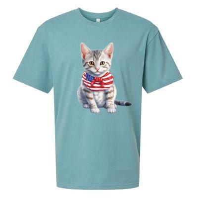 American Cat 4th Of July Cat Patriotic Cats Egyptian Mau Kitten Sueded Cloud Jersey T-Shirt