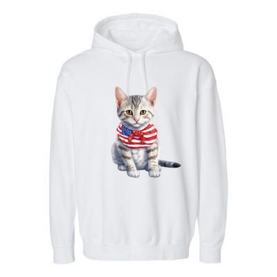 American Cat 4th Of July Cat Patriotic Cats Egyptian Mau Kitten Garment-Dyed Fleece Hoodie