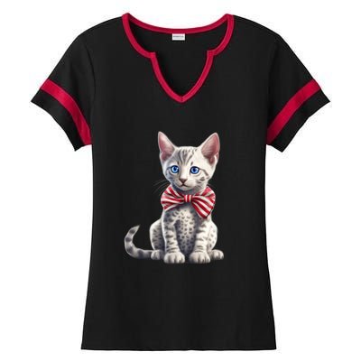 American Cat 4th Of July Cat Patriotic Cats Egyptian Mau Kitten Ladies Halftime Notch Neck Tee