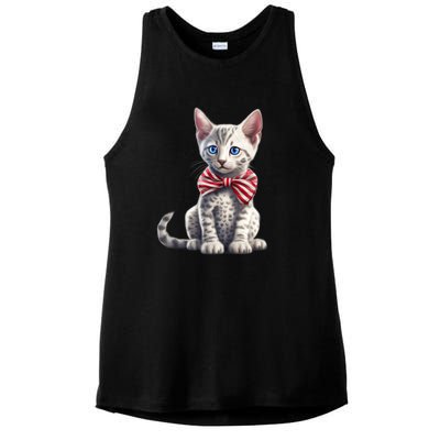 American Cat 4th Of July Cat Patriotic Cats Egyptian Mau Kitten Ladies PosiCharge Tri-Blend Wicking Tank