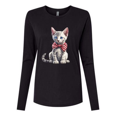 American Cat 4th Of July Cat Patriotic Cats Egyptian Mau Kitten Womens Cotton Relaxed Long Sleeve T-Shirt