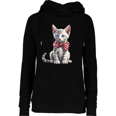 American Cat 4th Of July Cat Patriotic Cats Egyptian Mau Kitten Womens Funnel Neck Pullover Hood