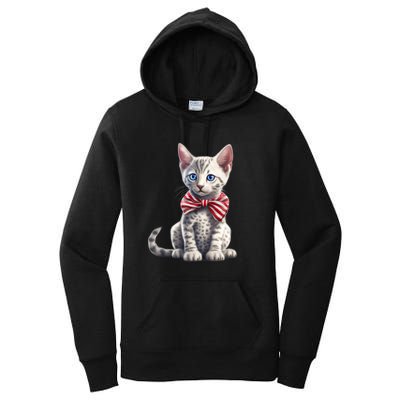 American Cat 4th Of July Cat Patriotic Cats Egyptian Mau Kitten Women's Pullover Hoodie