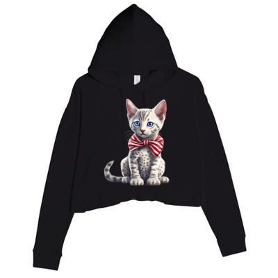 American Cat 4th Of July Cat Patriotic Cats Egyptian Mau Kitten Crop Fleece Hoodie