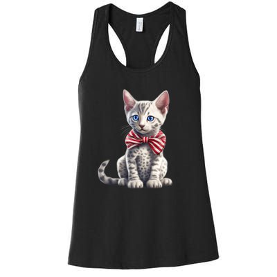 American Cat 4th Of July Cat Patriotic Cats Egyptian Mau Kitten Women's Racerback Tank