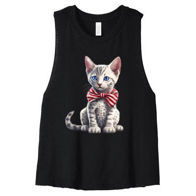 American Cat 4th Of July Cat Patriotic Cats Egyptian Mau Kitten Women's Racerback Cropped Tank