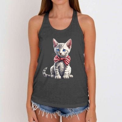 American Cat 4th Of July Cat Patriotic Cats Egyptian Mau Kitten Women's Knotted Racerback Tank