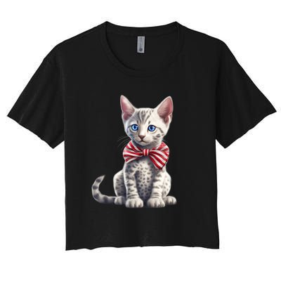 American Cat 4th Of July Cat Patriotic Cats Egyptian Mau Kitten Women's Crop Top Tee