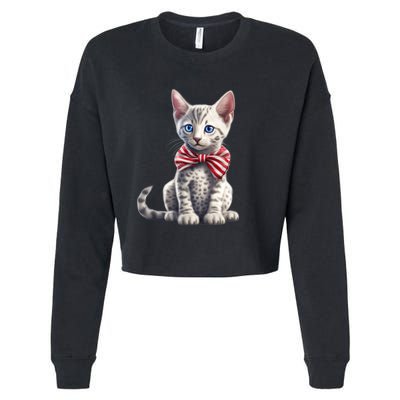 American Cat 4th Of July Cat Patriotic Cats Egyptian Mau Kitten Cropped Pullover Crew