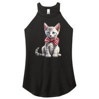 American Cat 4th Of July Cat Patriotic Cats Egyptian Mau Kitten Women's Perfect Tri Rocker Tank