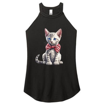 American Cat 4th Of July Cat Patriotic Cats Egyptian Mau Kitten Women's Perfect Tri Rocker Tank