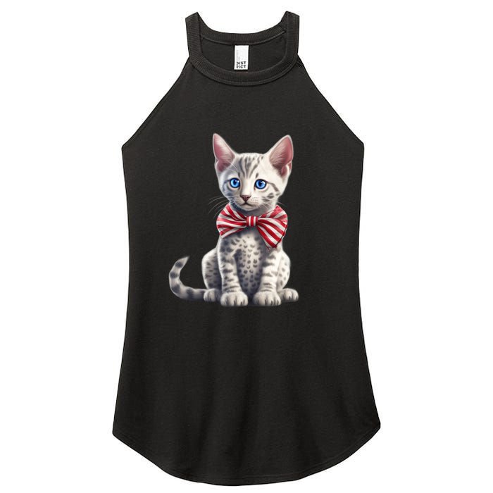 American Cat 4th Of July Cat Patriotic Cats Egyptian Mau Kitten Women's Perfect Tri Rocker Tank