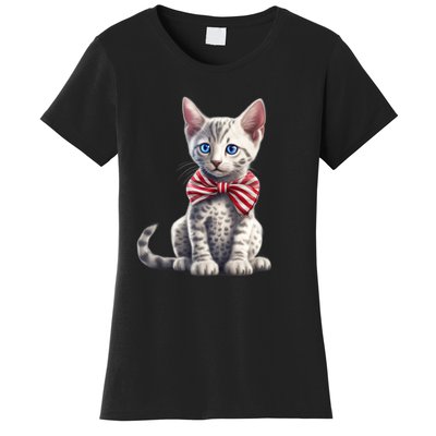 American Cat 4th Of July Cat Patriotic Cats Egyptian Mau Kitten Women's T-Shirt