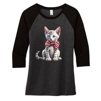 American Cat 4th Of July Cat Patriotic Cats Egyptian Mau Kitten Women's Tri-Blend 3/4-Sleeve Raglan Shirt