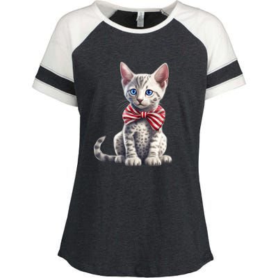 American Cat 4th Of July Cat Patriotic Cats Egyptian Mau Kitten Enza Ladies Jersey Colorblock Tee