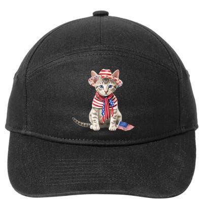 American Cat 4th Of July Cat Patriotic Cats Egyptian Mau Kitten 7-Panel Snapback Hat