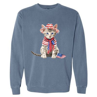 American Cat 4th Of July Cat Patriotic Cats Egyptian Mau Kitten Garment-Dyed Sweatshirt