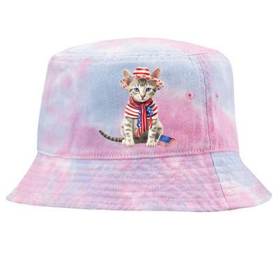 American Cat 4th Of July Cat Patriotic Cats Egyptian Mau Kitten Tie-Dyed Bucket Hat