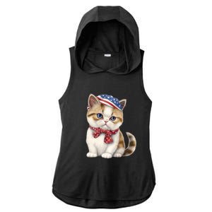 American Cat 4th Of July Cat Patriotic Cats Exotic Shorthair Kitten Ladies PosiCharge Tri-Blend Wicking Draft Hoodie Tank