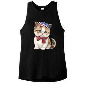 American Cat 4th Of July Cat Patriotic Cats Exotic Shorthair Kitten Ladies PosiCharge Tri-Blend Wicking Tank