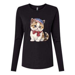 American Cat 4th Of July Cat Patriotic Cats Exotic Shorthair Kitten Womens Cotton Relaxed Long Sleeve T-Shirt