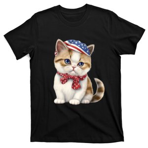 American Cat 4th Of July Cat Patriotic Cats Exotic Shorthair Kitten T-Shirt